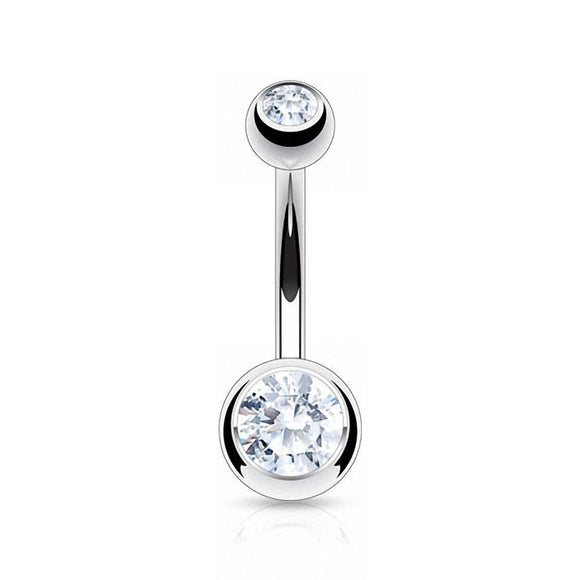 Belly Bar with Double CZ Gem
