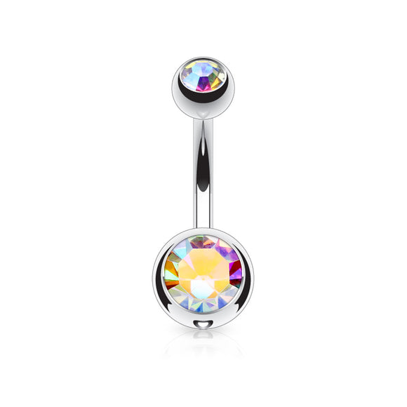 Belly Bar with Double CZ Gem