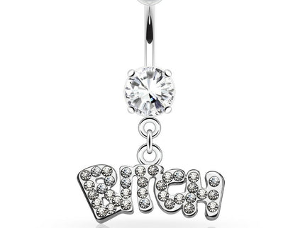Belly Bar with Gem 'BITCH' Dangle