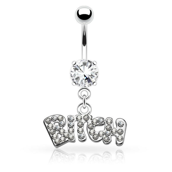 Belly Bar with Gem 'BITCH' Dangle
