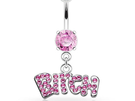 Belly Bar with Gem 'BITCH' Dangle