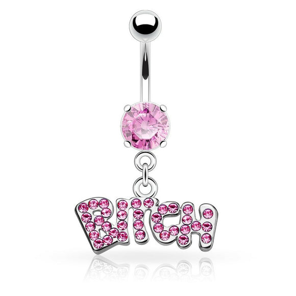 Belly Bar with Gem 'BITCH' Dangle