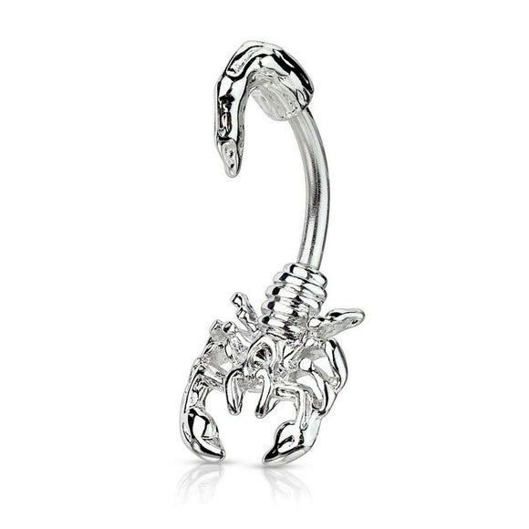 Silver scorpion shaped belly button piercing