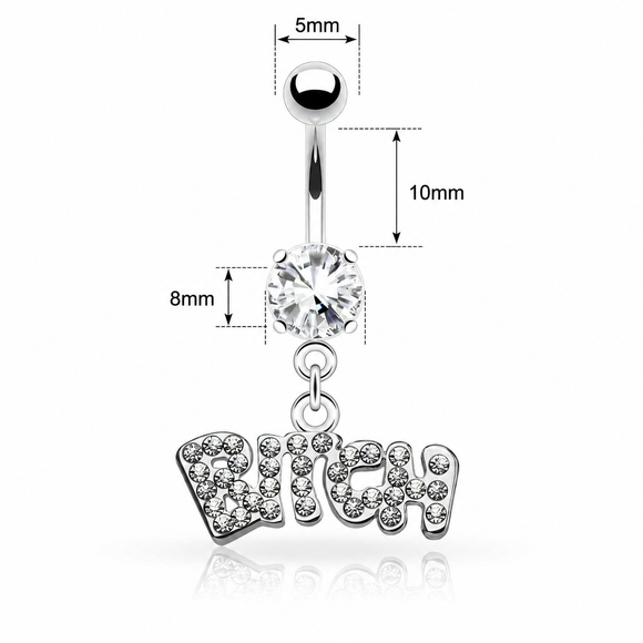 Belly Bar with Gem 'BITCH' Dangle
