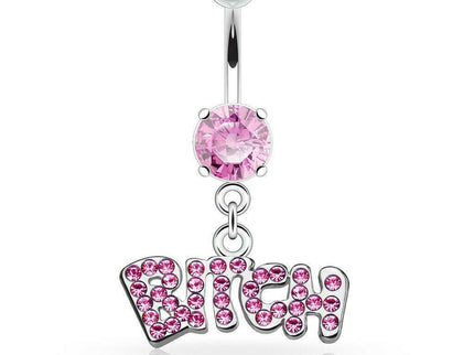 Belly Bar with Gem 'BITCH' Dangle