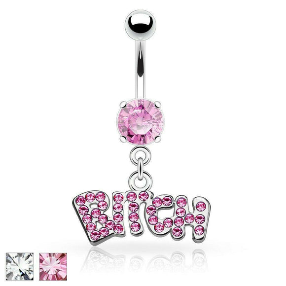 Belly Bar with Gem 'BITCH' Dangle