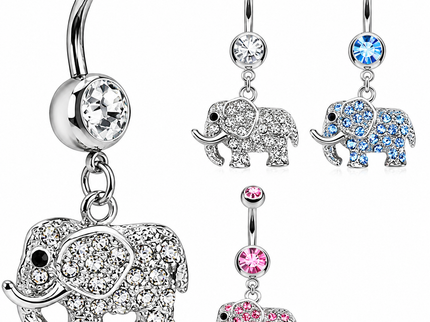 Belly Bar with Gem Elephant Dangle