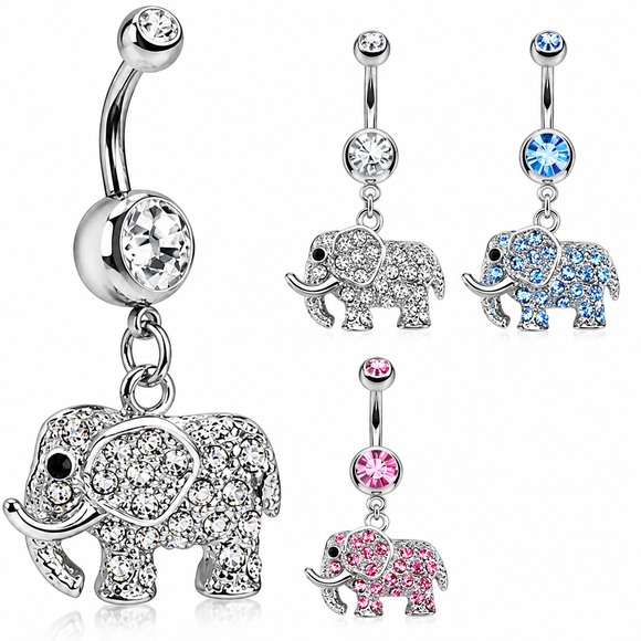 Belly Bar with Gem Elephant Dangle