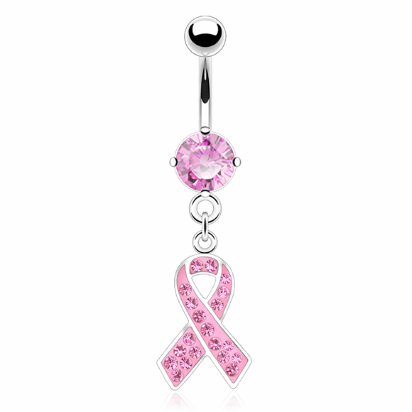 Pink Breast Cancer Awareness Ribbon Belly Bar