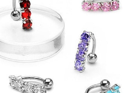 Reverse Belly Bar with Four Prong Set Crystals