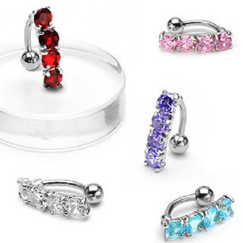 Reverse Belly Bar with Four Prong Set Crystals