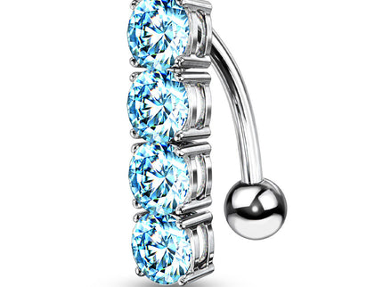 Reverse Belly Bar with Four Prong Set Crystals