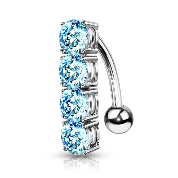 Reverse Belly Bar with Four Prong Set Crystals