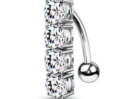 Reverse Belly Bar with Four Prong Set Crystals