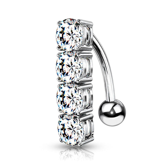 Reverse Belly Bar with Four Prong Set Crystals