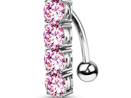Reverse Belly Bar with Four Prong Set Crystals
