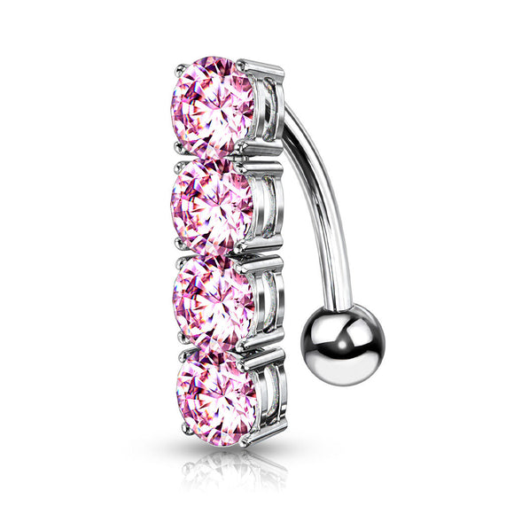 Reverse Belly Bar with Four Prong Set Crystals