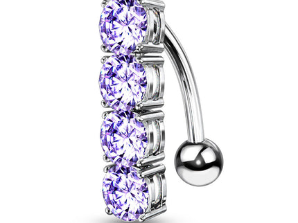 Reverse Belly Bar with Four Prong Set Crystals