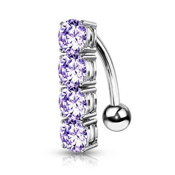 Reverse Belly Bar with Four Prong Set Crystals