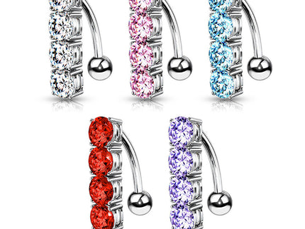 Reverse Belly Bar with Four Prong Set Crystals