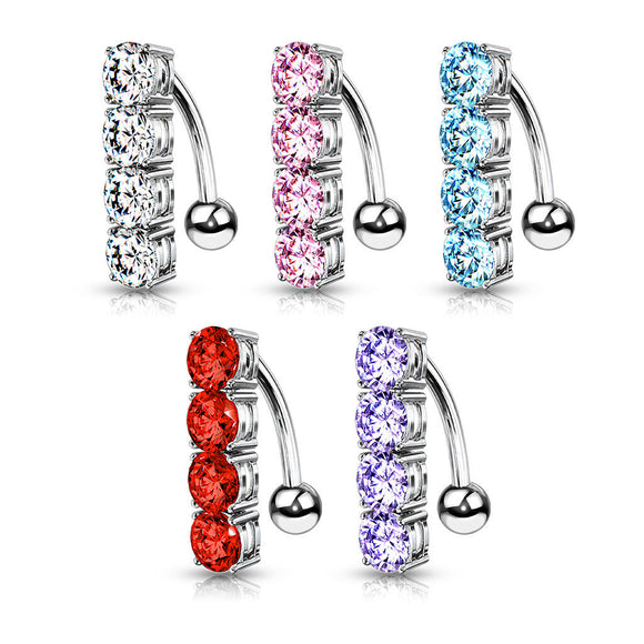Reverse Belly Bar with Four Prong Set Crystals