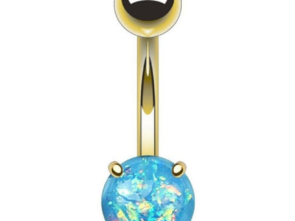 Gold Plated Belly Bar with Glitter Opal Ball