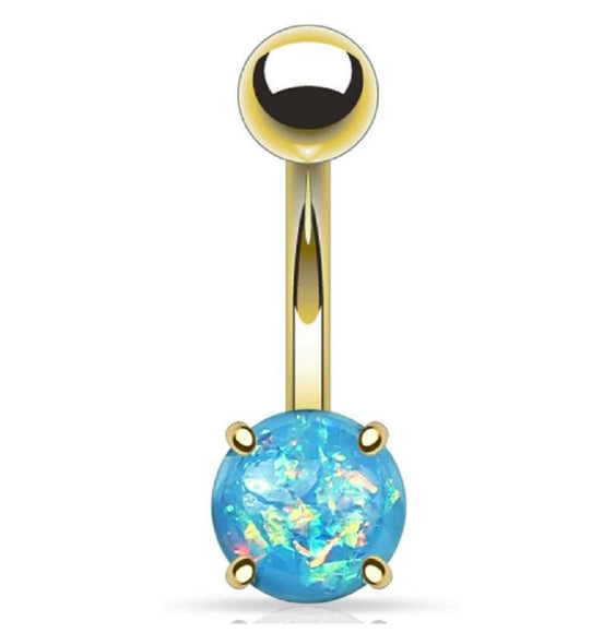 Gold Plated Belly Bar with Glitter Opal Ball