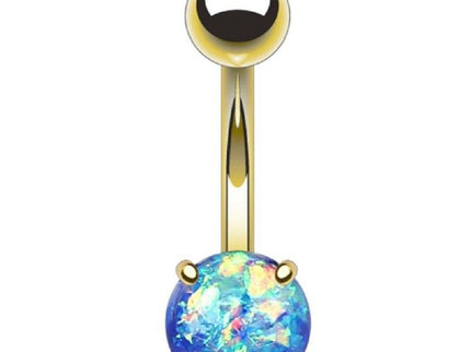 Gold Plated Belly Bar with Glitter Opal Ball