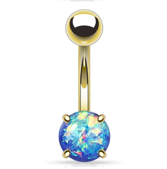 Gold Plated Belly Bar with Glitter Opal Ball