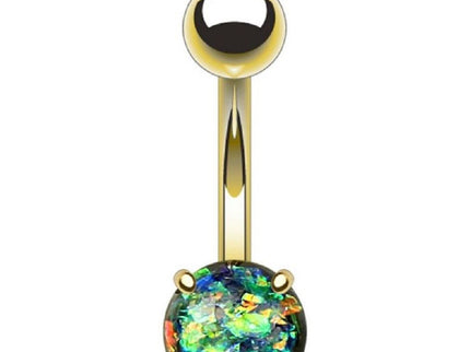 Gold Plated Belly Bar with Glitter Opal Ball