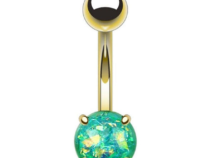 Gold Plated Belly Bar with Glitter Opal Ball