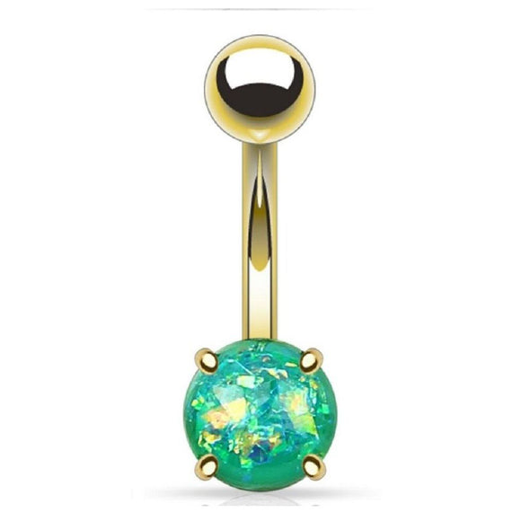 Gold Plated Belly Bar with Glitter Opal Ball
