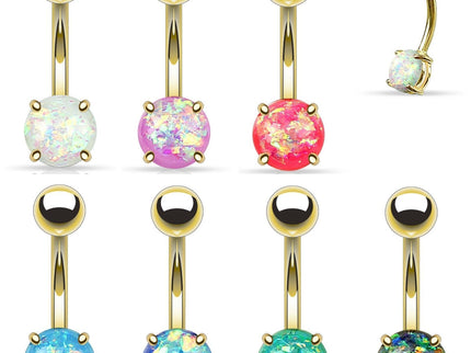 Gold Plated Belly Bar with Glitter Opal Ball