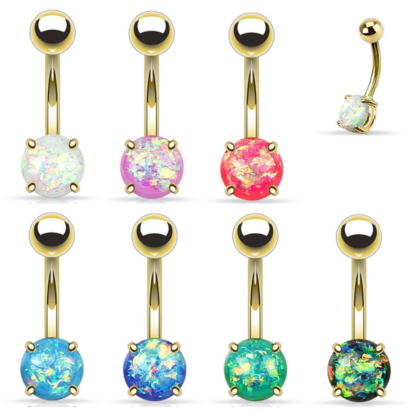 Gold Plated Belly Bar with Glitter Opal Ball