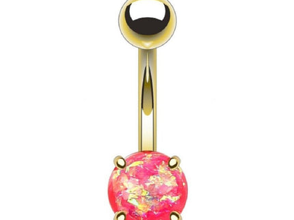 Gold Plated Belly Bar with Glitter Opal Ball