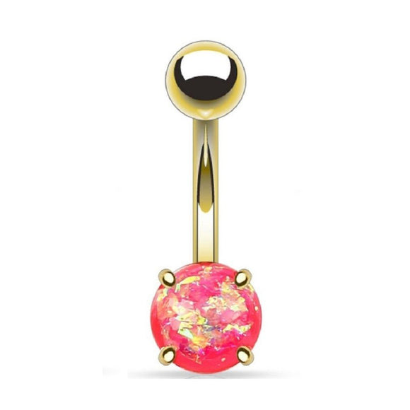 Gold Plated Belly Bar with Glitter Opal Ball