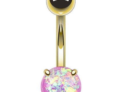 Gold Plated Belly Bar with Glitter Opal Ball