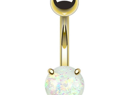 Gold Plated Belly Bar with Glitter Opal Ball