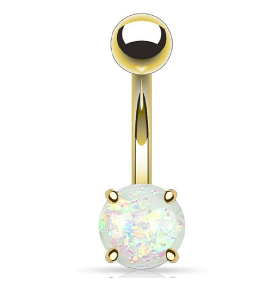 Gold Plated Belly Bar with Glitter Opal Ball
