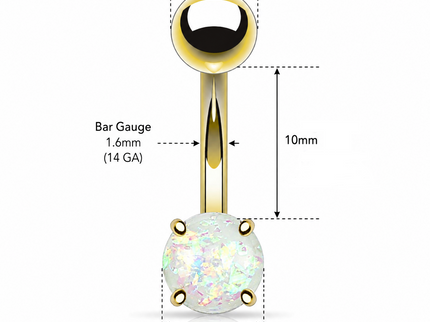 Gold Plated Belly Bar with Glitter Opal Ball