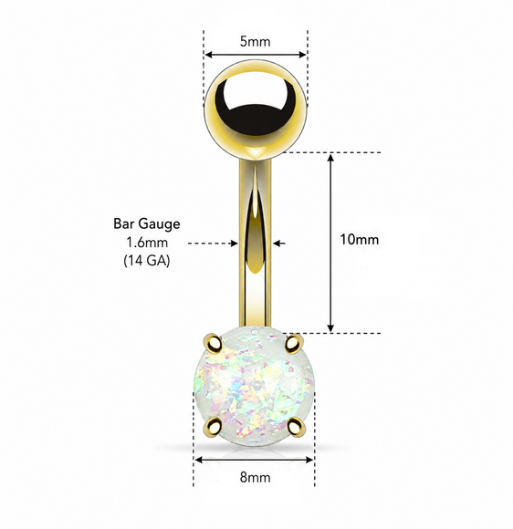 Gold Plated Belly Bar with Glitter Opal Ball