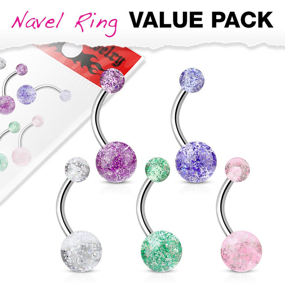 5 Pack of Belly Bars with UV Ultra Glitter Balls