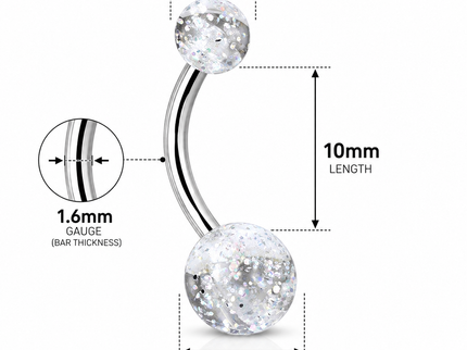 5 Pack of Belly Bars with UV Ultra Glitter Balls