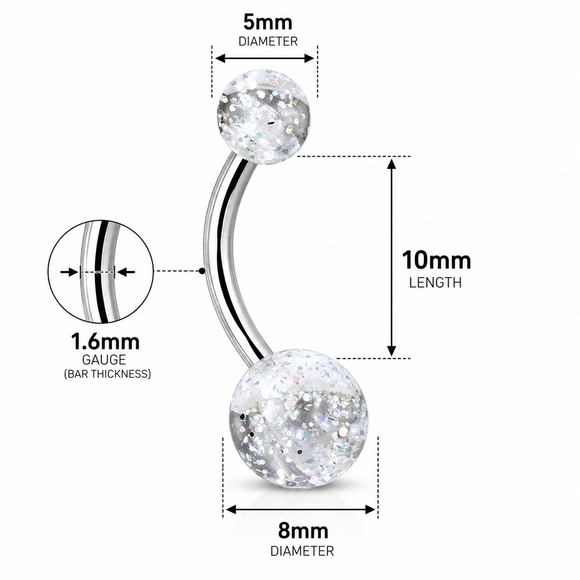 5 Pack of Belly Bars with UV Ultra Glitter Balls