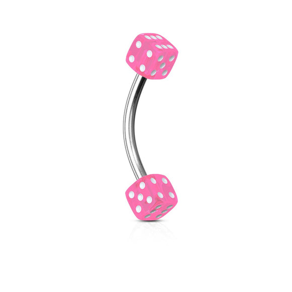 Curved Eyebrow Bar with Dice Ends