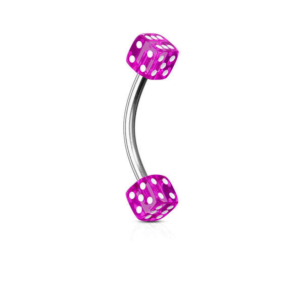 Curved Eyebrow Bar with Dice Ends