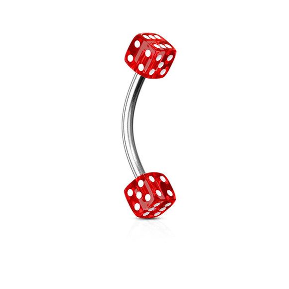 Curved Eyebrow Bar with Dice Ends