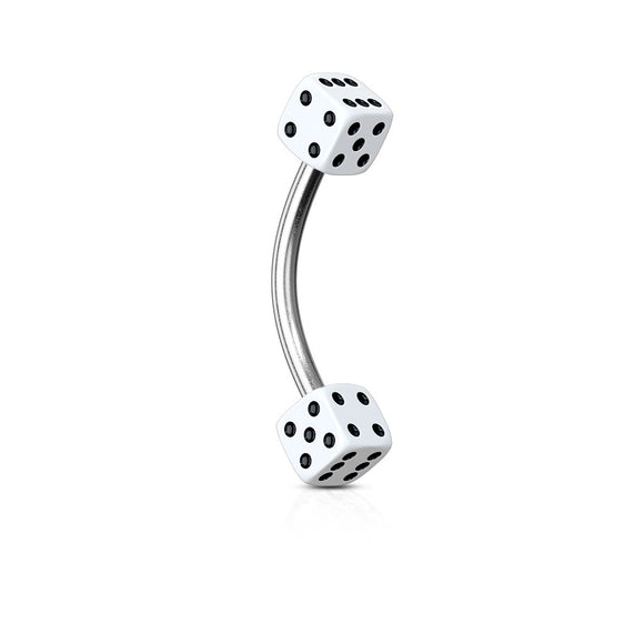 Curved Eyebrow Bar with Dice Ends