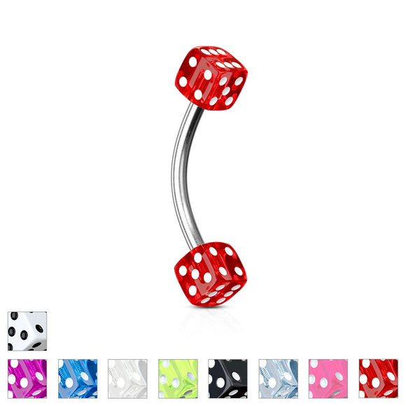 Curved Eyebrow Bar with Dice Ends