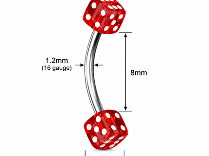 Curved Eyebrow Bar with Dice Ends